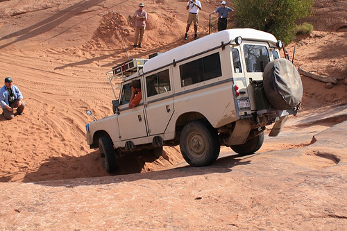 Land Rover Dormobile on rock